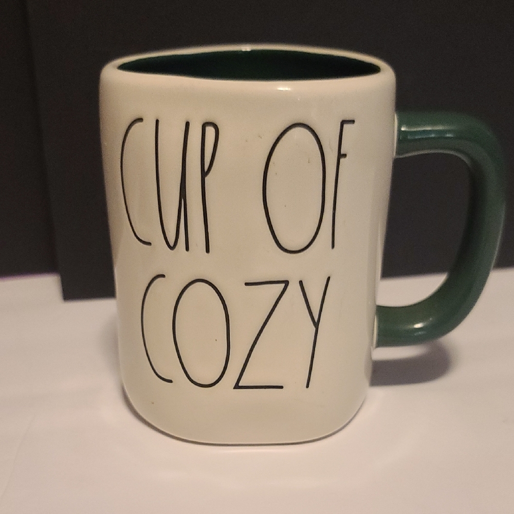 Rae Dunn White and Green Handwritten Mug